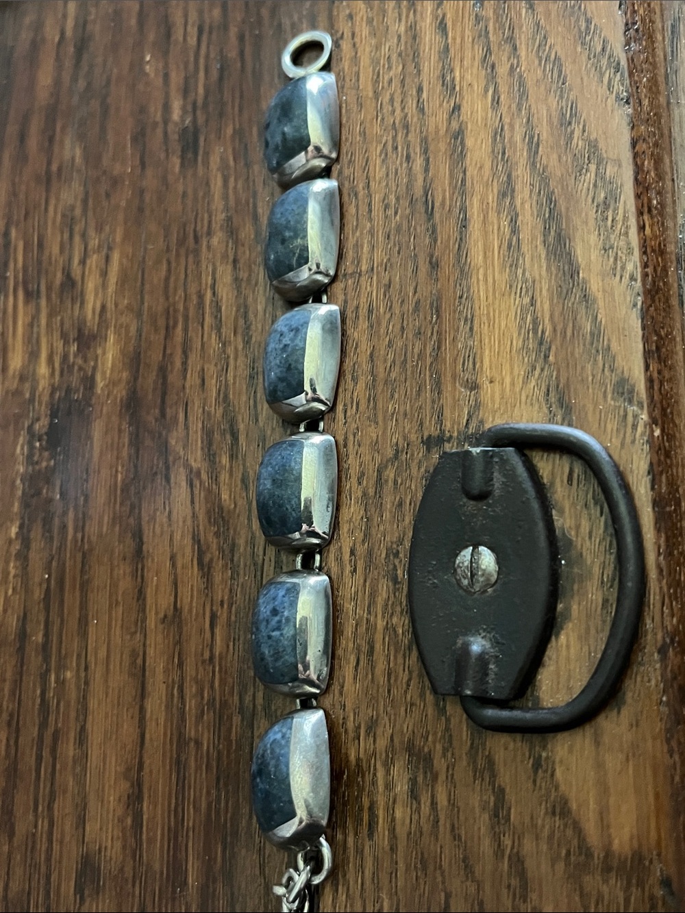 Taxco Silver Bracelet with Blue-Grey Stones - Picture 7 of 13